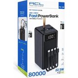 Huytom Hızlı Powerbank 80.000MAH PW-108 Hızlı Şarj 22.5W LCD Gösterge, Dahili Lightning, Type-C ve Micro Kablolu 7 Portlu USB Hub - Siyah
