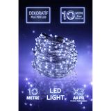Huzur Party Store 10 Metre Beyaz Renkli Ramazan Bayramı Işığı Süsü Peri Led Işık Dekoratif Pilli 3 Fonksiyonlu Lamba