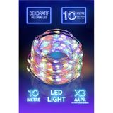 Huzur Party Store 10 Metre Karışık Renkli Ramazan Bayramı Dini Işığı Süsü Peri Led Işık Dekoratif Pilli 3 Fonksiyonlu