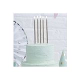 Huzur Party Store 14 Cm Gümüş Varaklı Mum 6'lı Gri Silver Ince Uzun Doğum Günü Parti Süsü Pasta Yaş Mumu Ve Altlığı