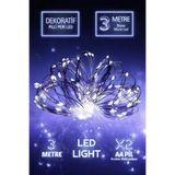 Huzur Party Store 3 Metre Beyaz Renkli Ramazan Bayramı Işığı Süsü Peri Led Işık Dekoratif Pilli 3 Fonksiyonlu Lamba