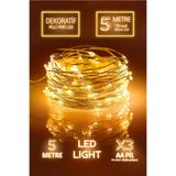 Huzur Party Store 5 Metre Günışığı Ramazan Bayramı Işığı Süsü Peri Led Işık Sarı Işıklı Dekoratif Pilli Ledli Lamba