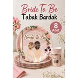 Huzur Party Store Gelin Çiçek Balon Baskılı Tabak Bardak 8'li Set Karton Bride To Be Yazılı Bekarlığa Veda Parti Süsü