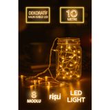 Huzur Party Store Günışığı Yılbaşı Ağacı Işığı Süsü Led 10 Metre Kablolu Fişli 100 Ledli 8 Modlu Fonksiyonlu Sarı