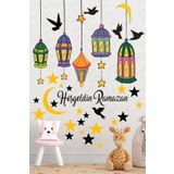 Huzur Party Store Hoşgeldin Ramazan Bayramı Yapışkanlı Sticker Iz Bırakmayan Duvar Cam Dolap Çıkartması Süsü 53 Parça