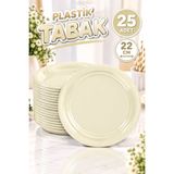 Huzur Party Store Krem Renginde 22'cm 25'li Parlak Tabak Renkli Dayanıklı Plastik Doğum Günü Parti Tabağı