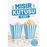Huzur Party Store Mavi Çizgili Beyaz Mısır Kutusu 8'li Karton Cips Kutusu 8 Adet Pop Corn Darı Kabı