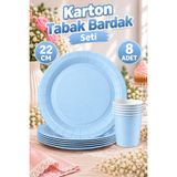 Huzur Party Store Mavi Renkli Dayanıklı Kullan At 8 Er Adet 22 Cm Doğum Günü Partisi Karton Tabak Ve Bardak Seti