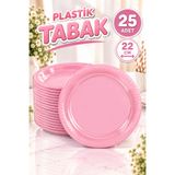 Huzur Party Store Pembe Renginde 22'cm 25'li Parlak Tabak Renkli Dayanıklı Plastik Doğum Günü Parti Tabağı