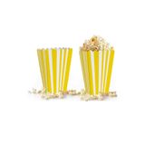 Huzur Party Store Sarı Çizgili Beyaz Mısır Kutusu 8'li Karton Cips Kutusu 8 Adet Pop Corn Darı Kabı