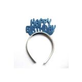 Huzur Party Store Simli Evadan Taç Mavi Renkli Taşlı Rahat Esnek Yapılı Happy Birthday Yazılı Doğum Günü Parti Tacı