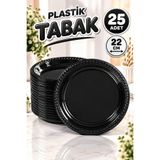 Huzur Party Store Siyah Renginde 22'cm 25'li Parlak Tabak Renkli Dayanıklı Plastik Doğum Günü Parti Tabağı