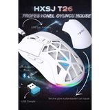HXSJ T26 Çift Modlu Oyun Faresi 2.4g + Bt5.1 Kablosuz Oyun Mouse 4800 Dpı Ayarlanabilir Ergonomik Optik Gamer Mouse - Beyaz
