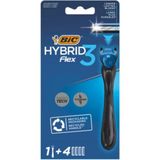 Hybrid 3 Flex Erkek Tıraş Bıçağı 1 Sap ve 4 Yedek Başlık (3 Bıçak), 3 Nano Teknolojik Titanyum Bıçak, E Vitamini ile Zenginleştirilmiş Geniş Kayganlaştırıcı Bant
