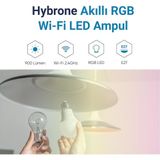 Hybrone Rgb Wi-Fi Akıllı Ampul, 16 Milyon Renk, 900 Lümen, E27 Duy, Uygulama ile Uzaktan Kontrol