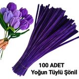 hyc heryerçiçeklenir 100 Adet Derin Mor Şönil, Çiçek Yapımına Uygun Tüylü Tel, 30 Cm 6mm