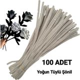 hyc heryerçiçeklenir 100 Adet Gri Şönil, Çiçek Yapımına Uygun Tüylü Tel, 30 Cm 6 Mm