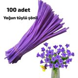 hyc heryerçiçeklenir 100 Adet Koyu Mor Şönil, Çiçek Yapımına Uygun Tüylü Tel, 30 Cm 6 Mm