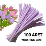 hyc heryerçiçeklenir 100 Adet Lila Şönil, Çiçek Yapımına Uygun Tüylü Tel, 30 Cm 6mm