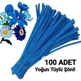 hyc heryerçiçeklenir 100 Adet Saks Mavi Şönil, Çiçek Yapımına Uygun Tüylü Tel, 30 Cm 6mm