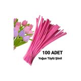 hyc heryerçiçeklenir 100 Adet Şeker Pembe Şönil, Çiçek Yapımına Uygun Tüylü Tel, 30 Cm 6mm