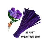hyc heryerçiçeklenir 25 Adet Derin Mor Şönil, Çiçek Yapımına Uygun Tüylü Tel, 30 Cm 6 Mm