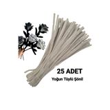 hyc heryerçiçeklenir 25 Adet Gri Şönil, Çiçek Yapımına Uygun Tüylü Tel, 30 Cm 6 Mm