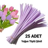 hyc heryerçiçeklenir 25 Adet Lila Şönil, Çiçek Yapımına Uygun Tüylü Tel, 30 Cm 6 Mm