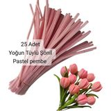 hyc heryerçiçeklenir 25 Adet Pastel Pembe Şönil, Çiçek Yapımına Uygun Tüylü Tel, 30 Cm 6 Mm