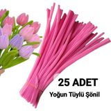 hyc heryerçiçeklenir 25 Adet Şeker Pembe Şönil, Çiçek Yapımına Uygun Tüylü Tel, 30 Cm 6 Mm