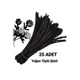 hyc heryerçiçeklenir 25 Adet Siyah Şönil, Çiçek Yapımına Uygun Tüylü Tel, 30 Cm 6 Mm