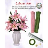 hyc heryerçiçeklenir 2’li Lilium Çiçek Yapım Seti – 125 Şönil (100 Pastel, 25 Ordu Yeşili) + Tomurcuk,band, Çiçek Teli