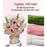 hyc heryerçiçeklenir 3'lü Set Pastel Pembe (50) , Beyaz (25) , Ordu Yeşili (25) Şönil ,çiçek Yapımına Uygun Tüylü Tel - Pembe - Yeşil - Beyaz