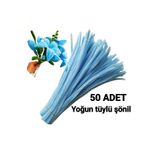 hyc heryerçiçeklenir 50 Adet Buz Mavisi Şönil, Çiçek Yapımına Uygun Tüylü Tel, 30 Cm 6 Mm