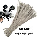 hyc heryerçiçeklenir 50 Adet Gri Şönil, Çiçek Yapımına Uygun Tüylü Tel, 30 Cm 6 Mm