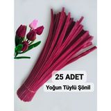 hyc heryerçiçeklenir 50 Adet Mercan Kırmızısı Şönil, Çiçek Yapımına Uygun Tüylü Tel, 30 Cm 6 Mm