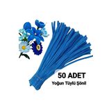 hyc heryerçiçeklenir 50 Adet Saks Mavi Şönil, Çiçek Yapımına Uygun Tüylü Tel, 30 Cm 6 mm
