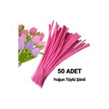 hyc heryerçiçeklenir 50 Adet Şeker Pembe Şönil, Çiçek Yapımına Uygun Tüylü Tel, 30 Cm 6mm