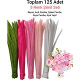 hyc heryerçiçeklenir 5'li Şönil Seti 25 Adet A. Ordu Yeşili, 25 K. Pembe, 25 Şeker Pembe, A.Pembe, 25 Beyaz, Tüylü Tel