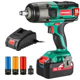 Hychıka Better Tools For Better Lıfe 18V Akülü Darbeli Anahtar, 350Nm Darbeli Anahtar, Darbeli Sürücü Darbe Frekansı 4.0Ah Pil İle 3000Ipm, 17/19 / 21Mm İçin 3 Darbeli Soket, 10 / 13Mm Mandrel, Tekerl