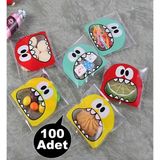 Hyd 100 Adet Canavar Desenli Bantlı Şeffaf Poşet Hediyelik Kendinden Yapışkanlı Jelatin 10X15CM - Bej