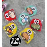 Hyd 250 Adet Canavar Desenli Bantlı Şeffaf Poşet Hediyelik Kendinden Yapışkanlı Jelatin 10X15CM