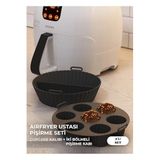 hyd 2'Li Set Silikon Airfryer Iki Bölmeli Pişirme Kabı Ve Cupcake Kabı Aksesuar Siyah