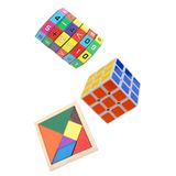 HYD 3'lü Eğitici Oyuncak Seti Zeka Küpü Matematik Işlem ve Ahşap Tangram Set