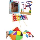 HYD Ahşap 8'li Selefon Ksilofon+Mini Helezon Koordinasyon Oyunu+Tangram Set - Renkli