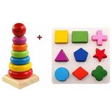 HYD Ahşap Geometri Şekil Bul Tak+Kule 2'li Set Eğitici Oyuncak