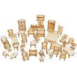 HYD Ahşap Minyatür Boyanabilir Ev Eşyaları Maketi Woodcraft Eğitici Evcilik Oyunu
