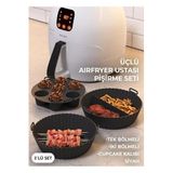 hyd Airfryer Ustası Pişirme Seti 3'Lü Silikon Pişirme Kabı Kalıbı Kağıdı Siyah