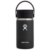 HYDRO FLASK - Seyahat termosu, 354 ml (12 oz) – Vakum yalıtımlı paslanmaz çelik termos – sızdırmaz esnek içecek kapağı – kahve için termos – ağız boyutu – siyah
