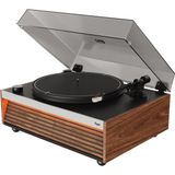 HYM Originals Lumi Aux Rca Çıkışlı All-In-One Dahili Bluetooth Hoparlörlü Işıklı Ceviz Retro Pikap Plakçalar - Standart